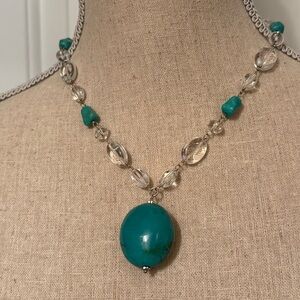 LUCAS LAMETH NECKLACE SIGNED LUC 925 STERLING SILVER TURQUOISE CLEAR STONES 18”